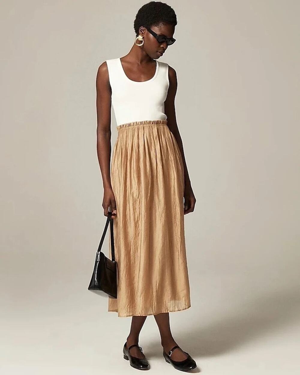 NWT J.Crew Gathered Waist Mixy Dress Ivory Bronze Ribbed Tank Maxi Dress M